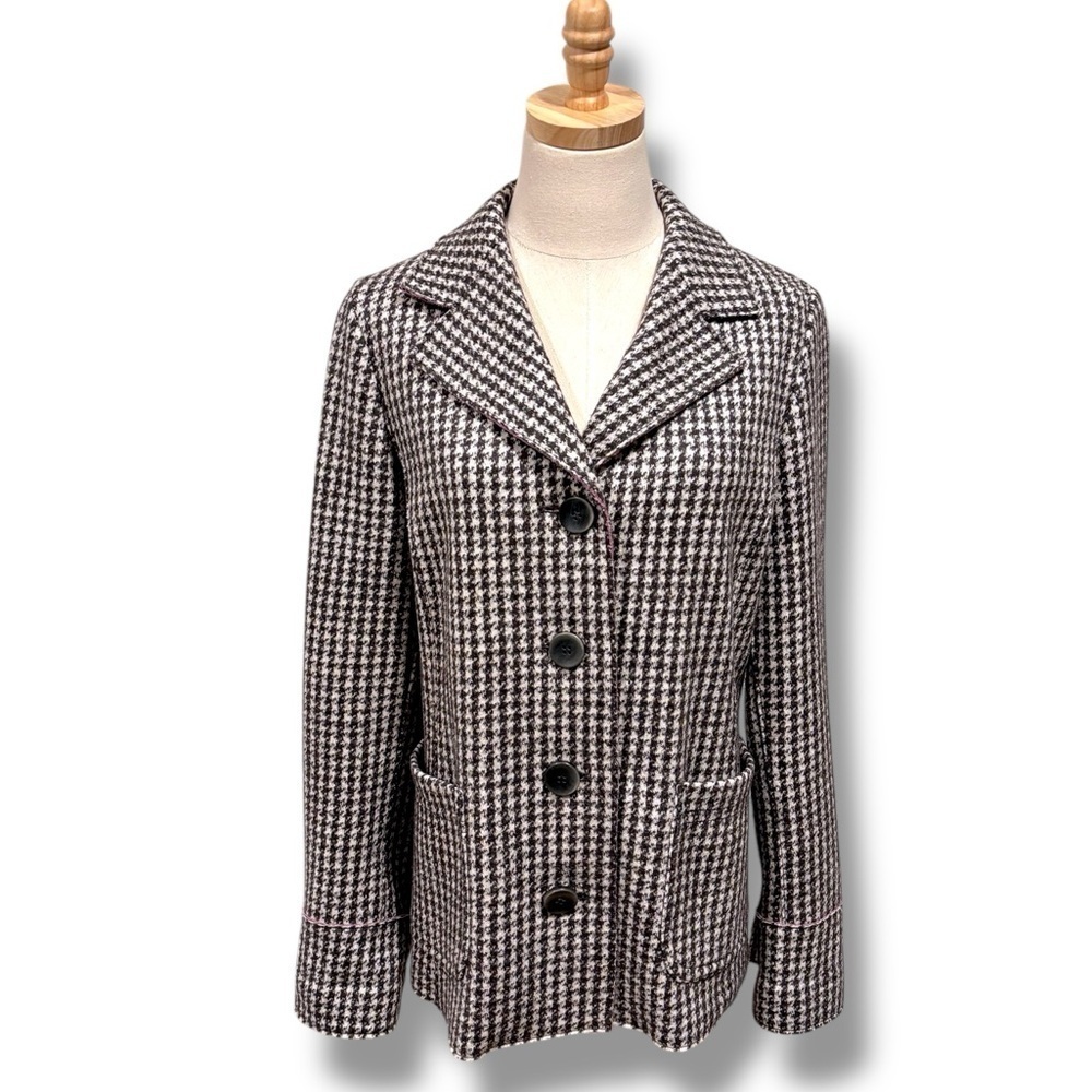 MaxMara Weekend Wool Cashmere Houndstooth Brown  Double Breasted Blazer Coat